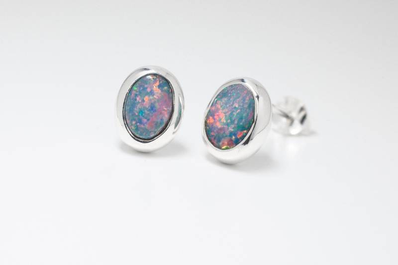 Opal Silber Ohrstecker 9x7mm von SwankyElements