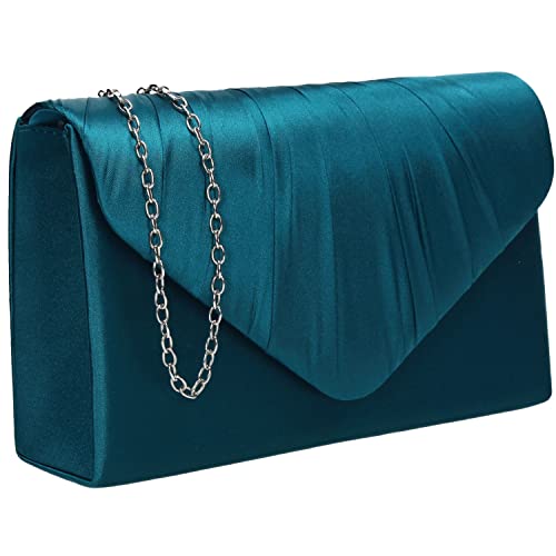 SWANKYSWANS Chantel Damen-Clutch, Satin, Party, Abschlussball, Hochzeit, Abend, Clutch, blaugrün, Einheitsgröße von SwankySwans