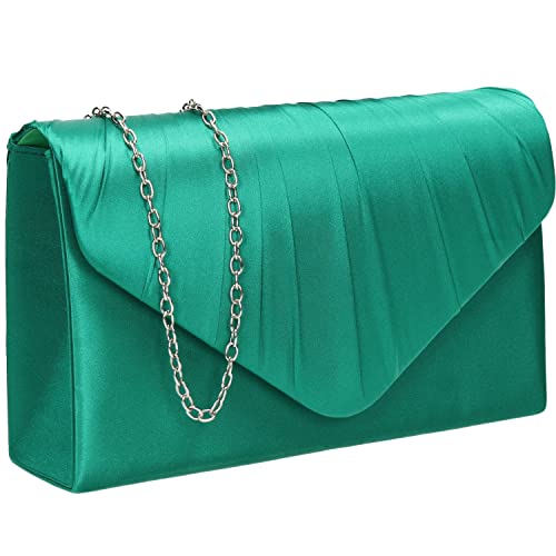 SwankySwans Chantel Damen Clutch aus Satin, für Party, Abschlussball, Hochzeit, Abend, grün, 22 x 14 x 5.5 cm approx von SwankySwans