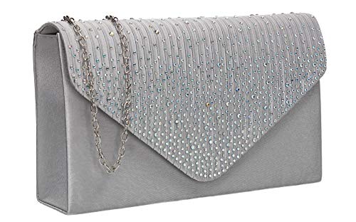 SwankySwans Damen Clutch Abby mit Strasssteinen, Umschlag-Stil, Silberfarben, Einheitsgröße von SwankySwans