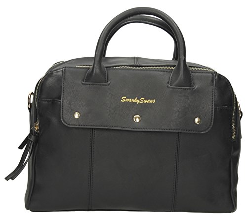 SwankySwans Carla Damen-Handtasche aus PU-Leder mit Doppelreißverschluss, Schwarz (Black), Einheitsgröße von SwankySwans