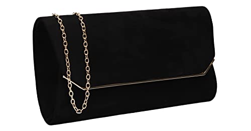 SwankySwans Damen Anny Suedette Überschlag Clutch, Sling Bag, Schwarz von SwankySwans