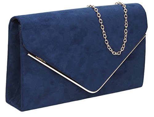 SwankySwans - Oscar Envelope Suede Velvet Party Prom Clutch Bag, Damentasche, marineblau, Einheitsgröße von SwankySwans