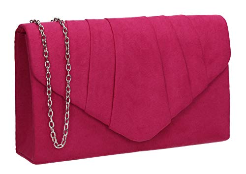 SwankySwans Iggy Clutch für Damen, Veloursleder, mit Umschlag, Rosa (Fuchsia), 5x13x22 cm (W x H x L) von SwankySwans