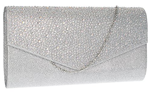 SwankySwans Damen Montary Clutch mit Glitzersteinen Kupplung, Silberfarben von SwankySwans