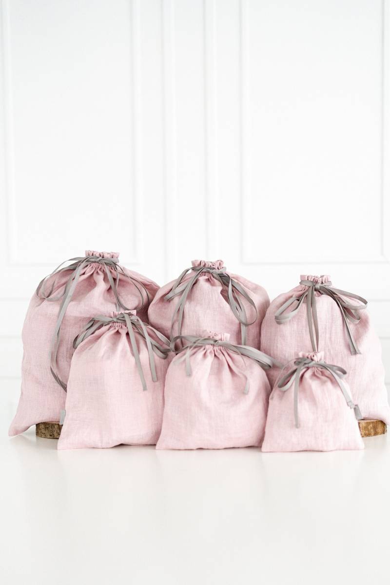 Set Aus 6 Stk., Luxusreversible Staubbeutel Aus Weichem Leinen | Handgemachtes Zero-Waste-Taschen-Set Doppelseitige Aufbewahrungsbeutel von SwannyLinen
