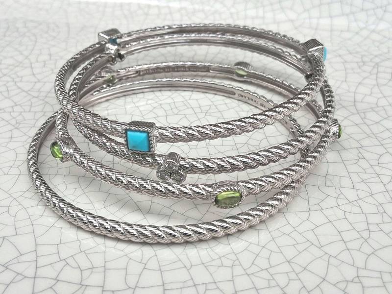 Set Von Judith Ripka Armreif Armbänder Sterling Silber Türkis Peridot Cz Diamonique Kabel Seil Design Stacking Schmuck Set Von Judith Ripka Armreif Armbänder Sterling Silber Türkis Peridot Cz Diamonique Kabel Seil Design Stacking Schmuck von Swansdowne