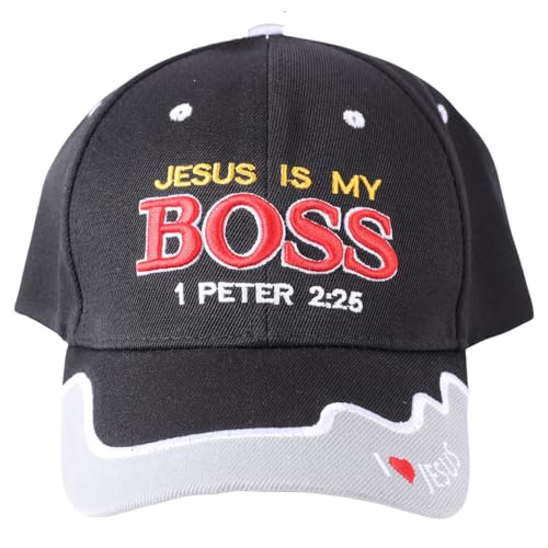 Christliche Mütze Jesus is My Boss, 6-Panel Verstellbarer Klettverschluss aus Acrylgewebe, Einheitsgröße, Schwarz, Einheitsgre von Swanson Christian Products