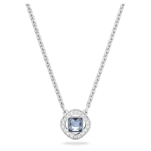 Swarovski Angelic Square Halskette, Weiße und Rhodinierte Damenhalskette mit Blauem Element und Strahlenden Swarovski Kristallen von Swarovski