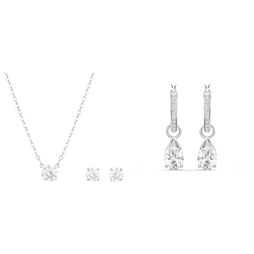 Swarovski Attract Set, Rundschliff, Weiß, Rhodiniert & Attract Drop-Ohrhänger, Tropfenschliff, Weiß, Rhodiniert von Swarovski