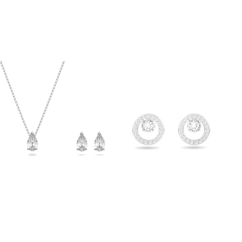 Swarovski Attract Set, Tropfenschliff, Weiß, Rhodiniert & Creativity Ohrstecker, Rund, Weiss, Rhodiniert von Swarovski