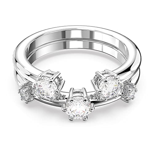 Swarovski Constella Ring-Set, Zwei Weiße und Rhodinierte Damenringe mit Strahlenden Swarovski Kristallen von Swarovski