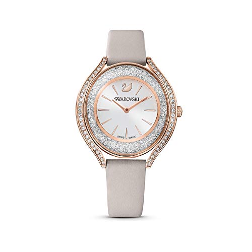 Swarovski Crystalline Aura Uhr, Lederarmband, Grau, Roségold-Legierungsschicht PVD-Finish von Swarovski