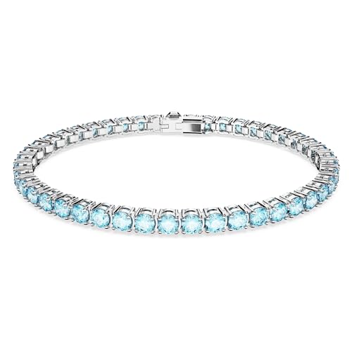 Swarovski Matrix Tennisarmband Rundschliff blau rhodiniert, xl, Rhodiniert, Zirkonia, Zirkonia von Swarovski