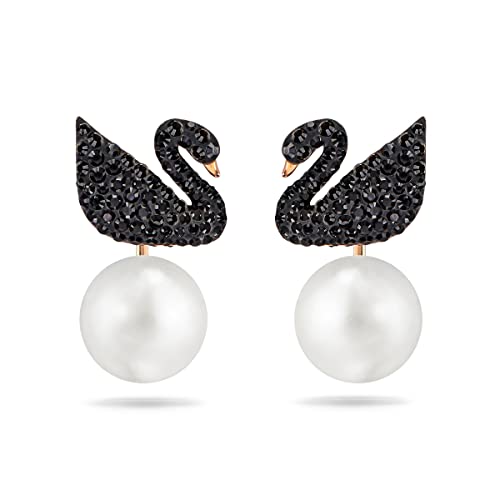 Swarovski Iconic Swan Ohrring-Jackets, Schwan, Schwarz, Roségold-Legierungsschicht von Swarovski