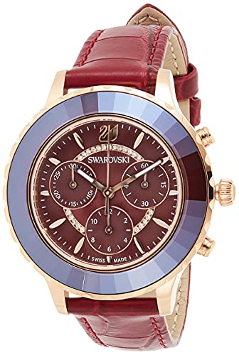 Swarovski Damen Uhr 5547642 Octea Lux Chrono Uhr, Lederarmband, rot, rosé vergoldetes PVD-Finish von Swarovski