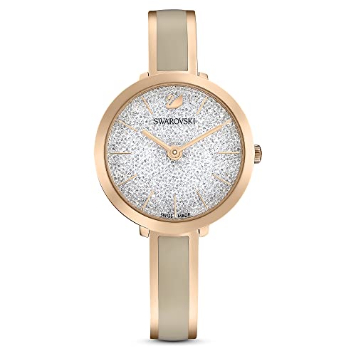 Swarovski Crystalline Delight Uhr, Edelstahl Damenuhr mit Rosévergoldetem Gehäuse, Silberfarbenem Zifferblatt, Kristallen und Metallarmband von Swarovski