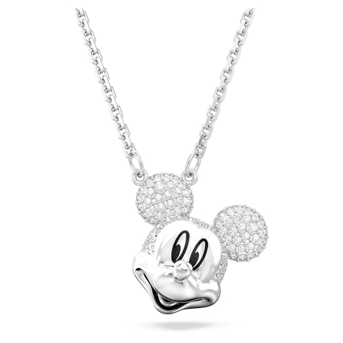 Swarovski Disney Mickey Mouse Anhänger, Weiße und Rhodinierte Damenhalskette mit Strahlenden Swarovski Kristallen von Swarovski