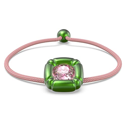 Swarovski Dulcis Armband, Rosa Kordel-Armband mit Grünem Anhänger und Rosa Kristall von Swarovski