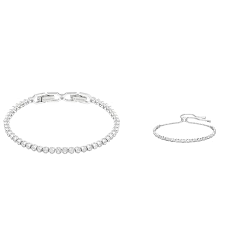 Swarovski Emily Armband, Rhodiniertes Damenarmband mit Strahlenden, Weißen Kristallen & Subtle Trilogy Armband, Weiss, Rhodiniert von Swarovski