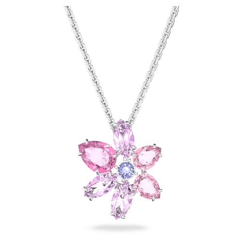 Swarovski Gema Anhänger, Rhodinierte Damenhalskette mit Rosafarbenen, Strahlenden Swarovski Kristallen von Swarovski