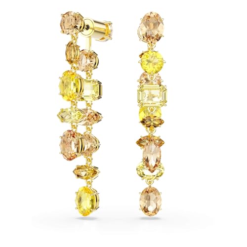 Swarovski Gema Drop-Ohrhänger, Asymmetrisches Design, Verschiedene Schliffe, Lang, Gelb, Goldlegierungsschicht von Swarovski