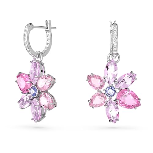 Swarovski Gema Drop-Ohrhänger, Rhodinierte, Lange Hängeohrringe mit Zarten Blumen-Motiven und Strahlenden Swarovski Kristallen von Swarovski