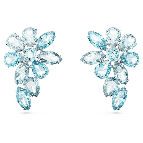 Swarovski Gema Drop-Ohrhänger, Blaue und Rhodinierte Ohrringe im Blumen-Design mit Strahlenden Swarovski Kristallen von Swarovski