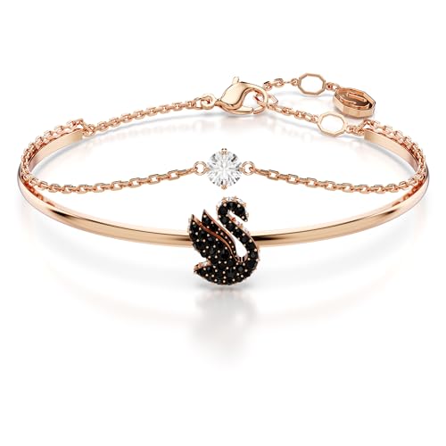 Swarovski Swan Armreif, Schwan, Schwarz, Roségold-Legierungsschicht von Swarovski