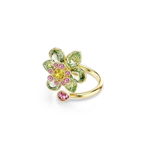 Swarovski Idyllia Offener Ring, Verschiedene Schliffe, Blume, Grün, Goldlegierungsschicht von Swarovski