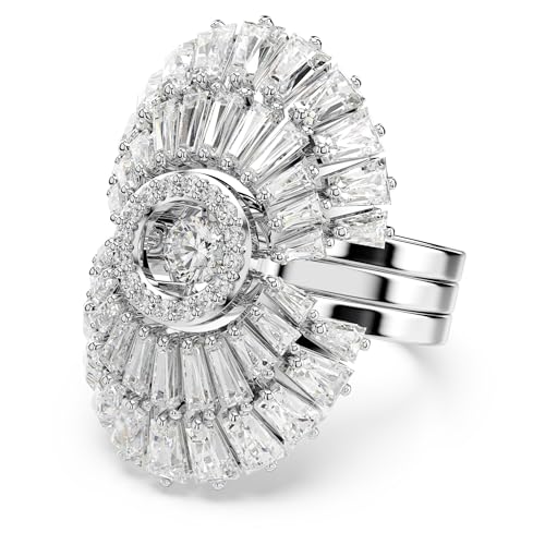 Swarovski Idyllia Ring Set, Drei Weiße und Rhodinierte Damenringe in Muschelform und mit Brillanten Swarovski Kristallen von Swarovski