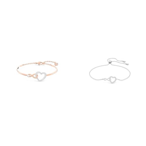 Swarovski Infinity Armreif, Unendlichzeichen und Herz, Weiss, Metallmix & Infinity Armband, Unendlichzeichen und Herz, Weiss, Rhodiniert von Swarovski