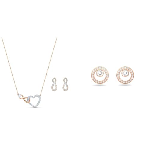 Swarovski Infinity Set, Unendlichzeichen und Herz, Weiss, Metallmix & Creativity Ohrstecker, Rund, Weiss, Roségold-Legierungsschicht von Swarovski