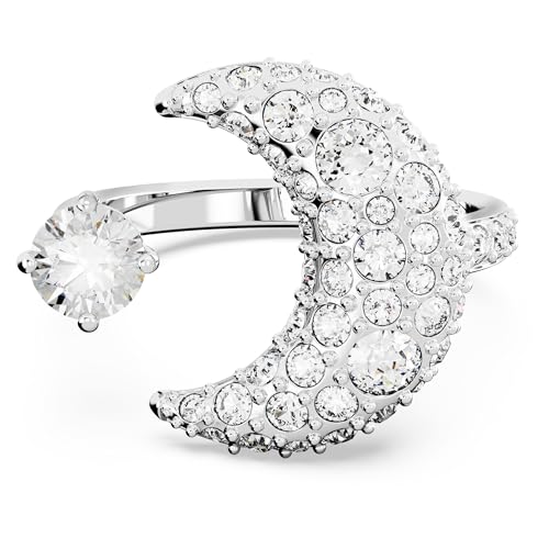 Swarovski Sublima Offener Ring, Weißer und Rhodinierter Damenring mit Mond-Motiv und Edlen Swarovski Kristallen von Swarovski