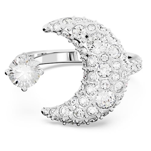 Swarovski Luna Offener Ring, Weißer und Rhodinierter Damenring mit Mond-Motiv und Edlen Swarovski Kristallen von Swarovski