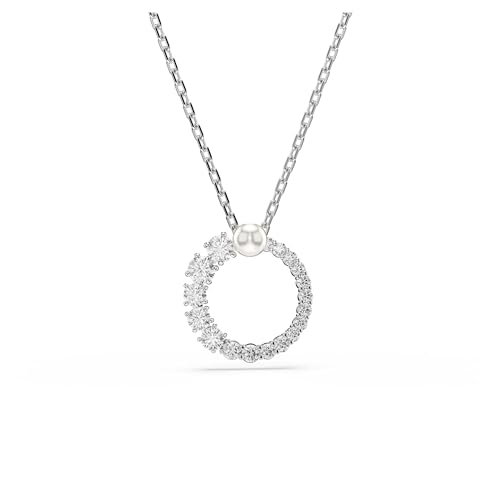 Swarovski Matrix Halskette, Weiße, Rhodinierte Damenhalskette mit Anhänger, Kristallperle und Strahlenden Kristallen im Rundschliff von Swarovski