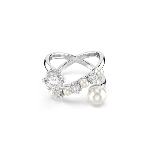 Swarovski Matrix Cocktailring, Kristallperle, Rundschliff, Weiß, Rhodiniert von Swarovski