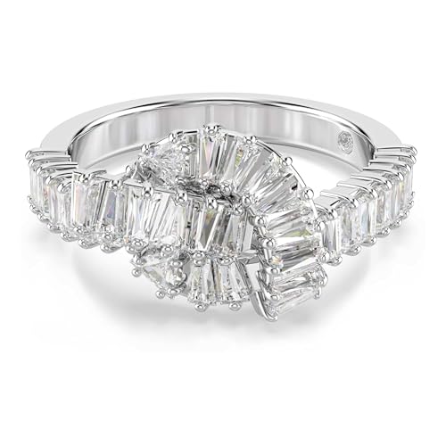 Swarovski Matrix Ring, Baguette-Schliff, Knoten, Weiß, Rhodiniert von Swarovski