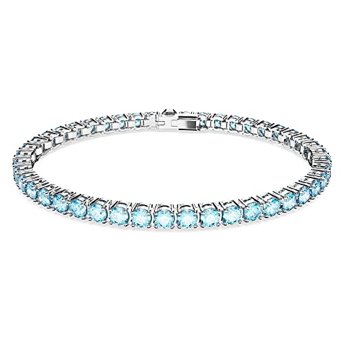 Swarovski Matrix Tennis Armband, Rhodiniertes Damenarmband mit Strahlenden Blauen, Swarovski Kristallen von Swarovski