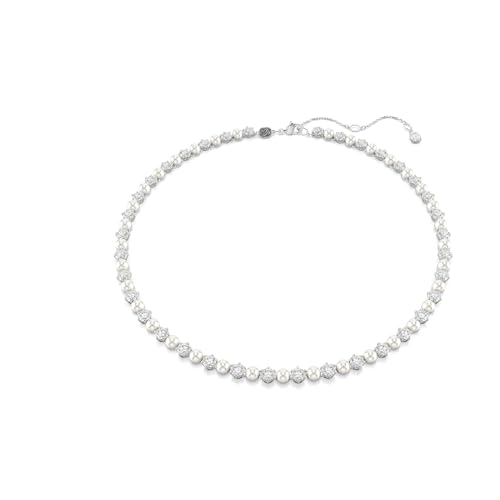 Swarovski Matrix Tennis Halskette, Kristallperle, Rundschliff, Weiß, Rhodiniert von Swarovski