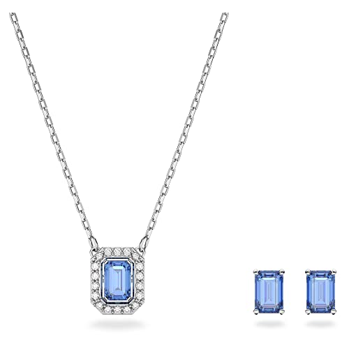 Swarovski Una Set, Blaue und Rhodinierte Halskette und Ohrringe mit Strahlenden Swarovski Kristallen von Swarovski