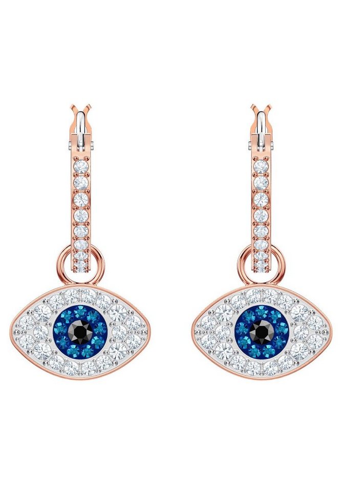 Swarovski Paar Creolen Duo Evil Eye, mehrfarbig, rosé Vergoldung, 5425857, mit Swarovski® Kristall - Einhänger abnehmbar von Swarovski