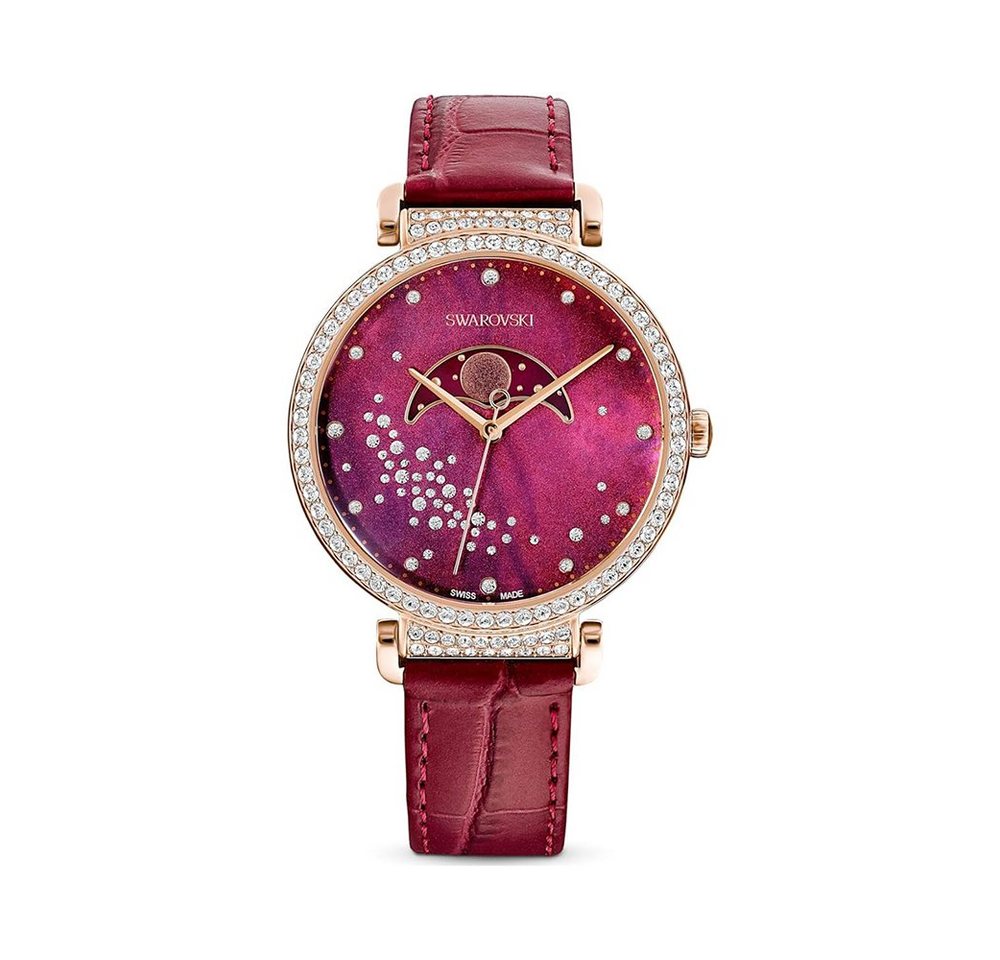 Swarovski Quarzuhr, Passage Moon Phase Uhr von Swarovski - Lederarmband, Rot/Roségold von Swarovski