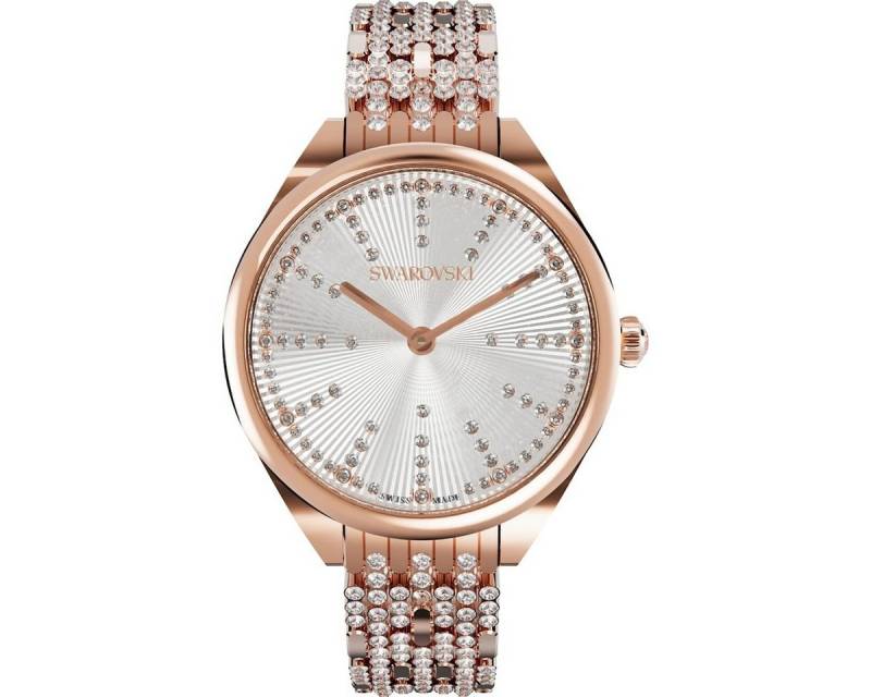 Swarovski Schweizer Uhr Swarovski Damen Uhr 5610487 Attract, Metallarmband, Weiss, Roségoldfar, (1-tlg) von Swarovski
