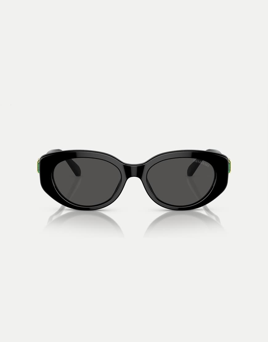 Swarovski - Sk6002 - Ovale Sonnenbrille in Schwarz mit grauen Gläsern von Swarovski