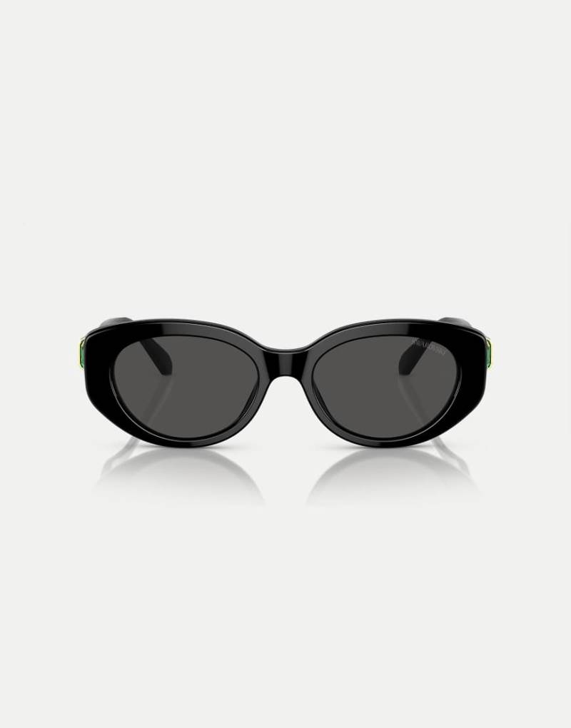 Swarovski - Sk6002 - Ovale Sonnenbrille in Schwarz mit grauen Gläsern von Swarovski