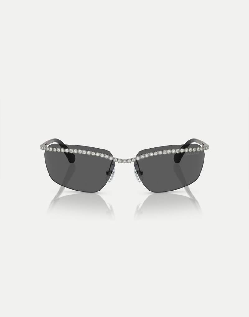 Swarovski - Sk7001 - Unregelmäßig geformte Sonnenbrille in Stahlgrau mit Gläsern in Grau von Swarovski