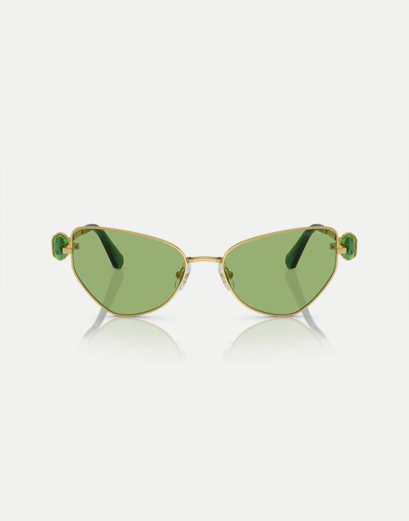 Swarovski - Sk7003 - Unregelmäßig geformte Sonnenbrille in Gold mit Gläsern in Grün-Goldfarben von Swarovski