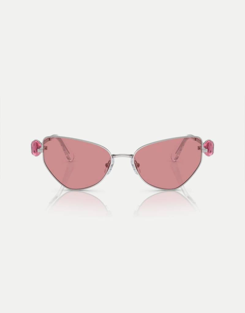 Swarovski - Unregelmäßig geformte Sonnenbrille in Silber mit Gläsern in Rosa von Swarovski