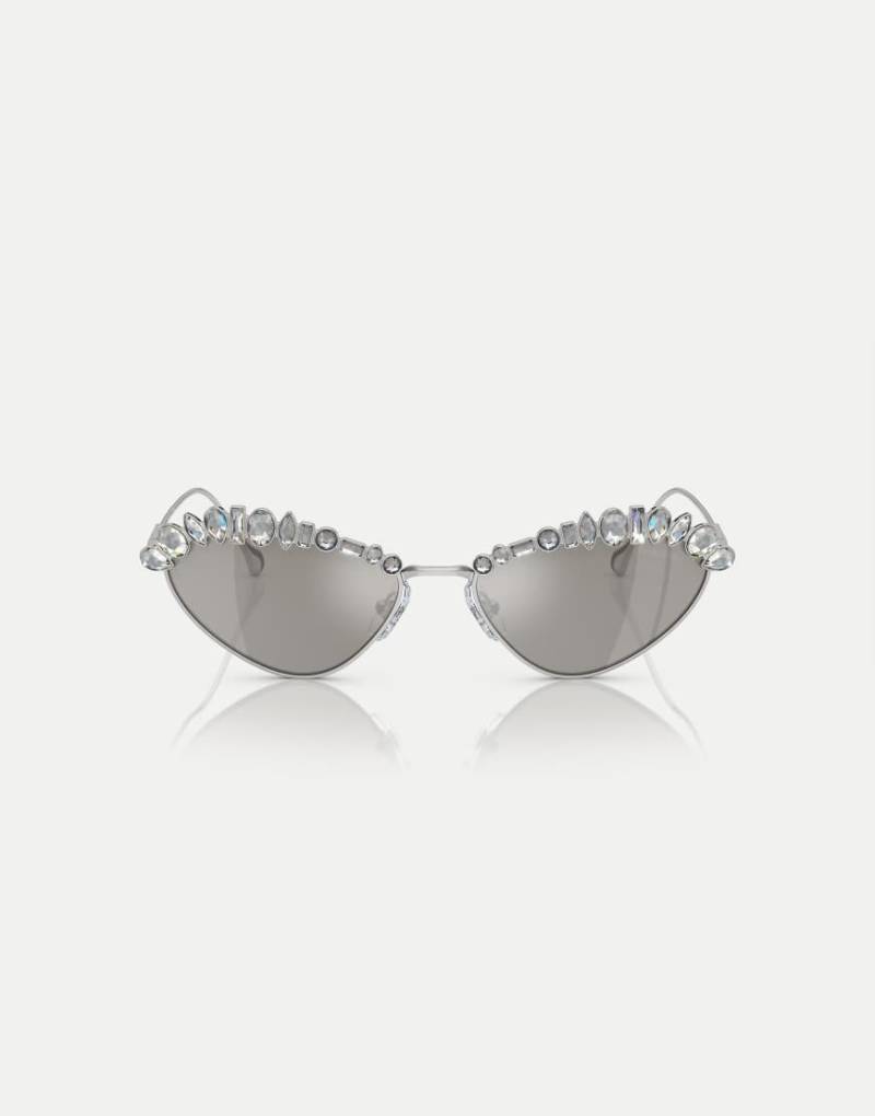 Swarovski - Sk7009 - Unregelmäßig geformte Sonnenbrille in Silber mit verspiegelten Gläsern in Silber von Swarovski